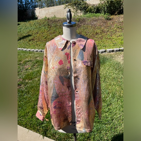 *RARE* Alan Austin Metallic Long Sleeve Blouse - Picture 2 of 7